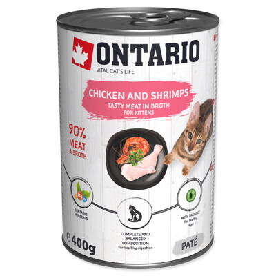 Konzerva ONTARIO Kitten Chicken, Shrimp, Rice and Salmon Oil 400g