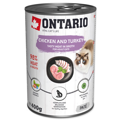 Konzerva ONTARIO Cat Chicken, Turkey, Salmon Oil 400g