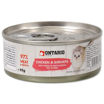 Konzerva ONTARIO Kitten Chicken Pieces + Shrimp 95g